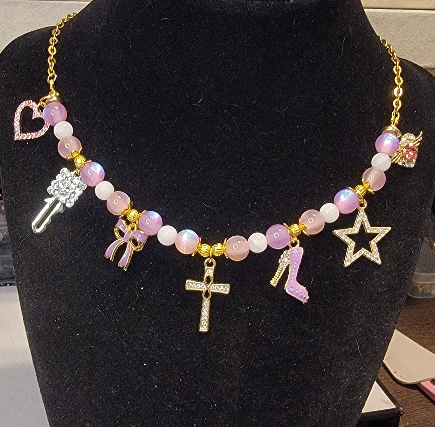 Beaded charm necklace